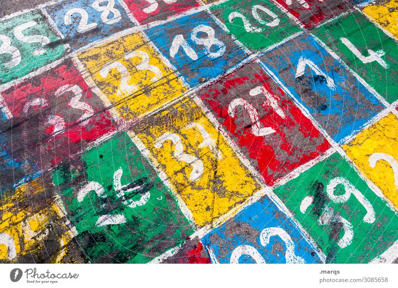 play street Playing Play street Concrete Digits and numbers Many Education Colour Infancy Schoolyard Grid Dye Colour photo Multicoloured Exterior shot Deserted