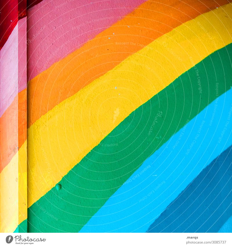 rrggbbb Wall (building) Rainbow Prismatic colors Dye Infancy Kindergarten Colour photo Multicoloured Exterior shot Close-up Deserted Copy Space left