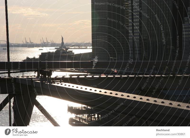 new york Brooklyn Bridge Steel carrier Dusk Back-light Architecture Rivet picture diagonals Statue of Liberty
