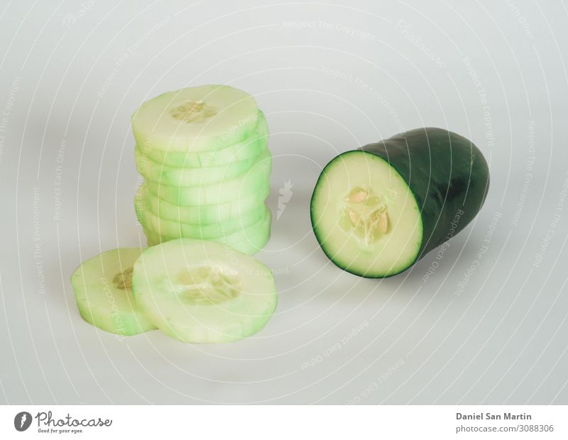 cucumber sliced isolated on white background clipping path Vegetable Lettuce Salad Eating Vegetarian diet Diet Lifestyle Nature Plant Fresh Natural Juicy Green