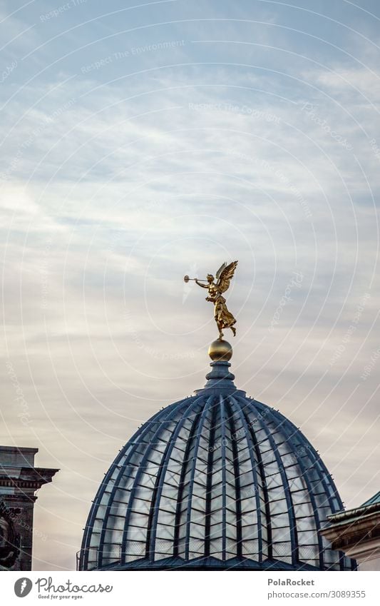 #A# Dome gold Art Work of art Esthetic Angel Statue Domed roof Dresden Saxony Colour photo Subdued colour Exterior shot Detail Experimental Abstract Deserted