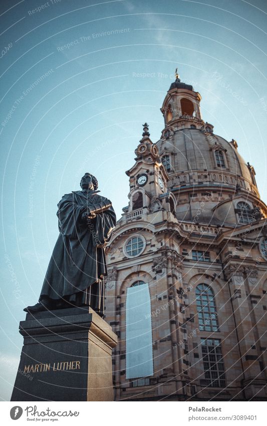 #A# 3000 Art Work of art Esthetic Dresden Frauenkirche Martin Luther Religion and faith Domed roof Landmark Saxony Statue Colour photo Subdued colour