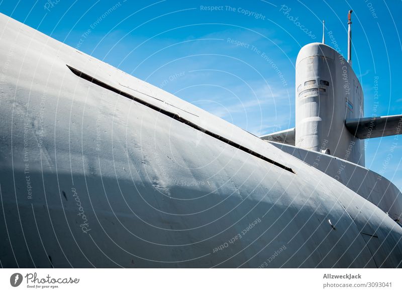 a submarine in front of a blue sky Deserted Blue sky Cloudless sky Navigation Vehicle Watercraft Submarine nuclear submarine Atoms Dive Ocean submersible Gray