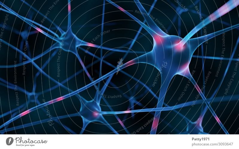 Active Nerve Cells (3D Render) Healthy Health care Science & Research Brain and nervous system Neurology Communicate Blue Pink Black Complex Network Surrealism