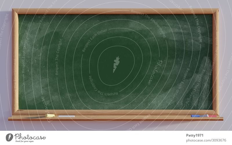 Green blackboard with chalk wipers (3D render) School Study Blackboard Smart Diligent Disciplined Education 3D Render Illustration Colour photo Deserted