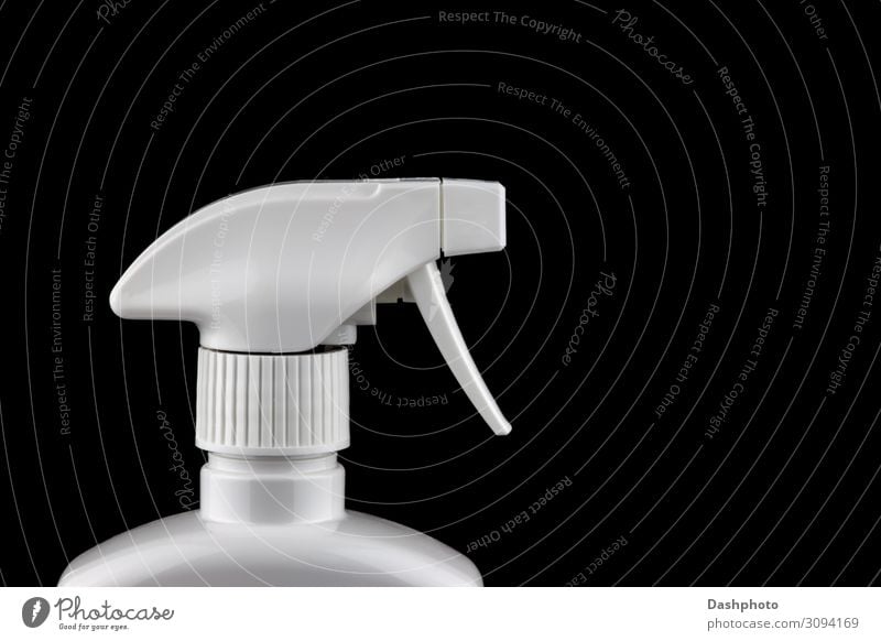 White Spray Bottle Nozzle on Black Background Kitchen Fog Plastic packaging Container Clean spray cleaner Lever spray bottle cap lid Trigger Object photography