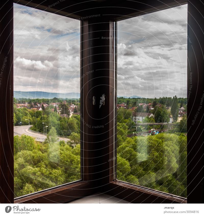 Karlsruhe Environment Nature Landscape Sky Clouds Summer Tree Forest Window Window frame Living or residing Symmetry Colour photo Interior shot Deserted Day
