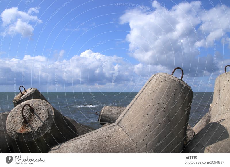 valuable breakwater. Nature Landscape Air Water Sky Clouds Horizon Summer Waves Coast Lakeside North Sea Concrete Steel Blue Brown Gray Black White