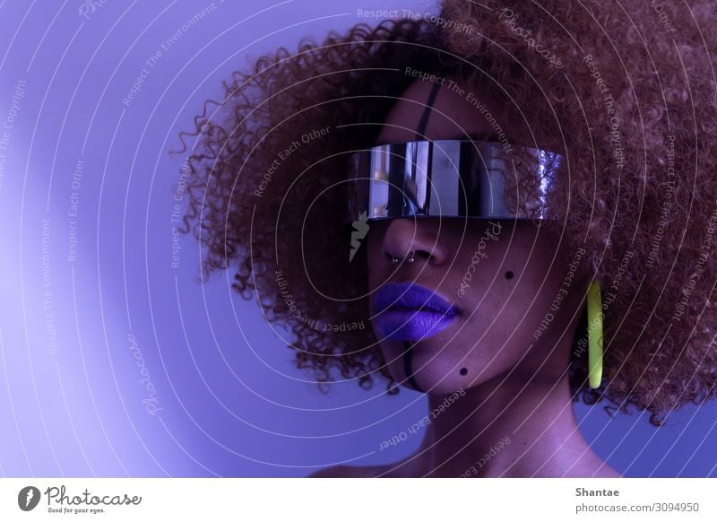 La Fille Futuriste Style Make-up Lipstick Party Headset Virtual Reality Technology Advancement Future High-tech Artificial intelligence Feminine Woman Adults