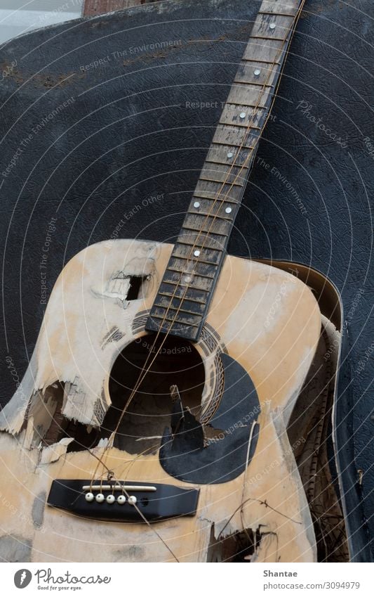 Destroyed Guitar Musician Art Culture Musical notes Musical instrument string Wood Utilize Sadness Aggression Old Broken Rebellious Trashy Gray Moody Pain