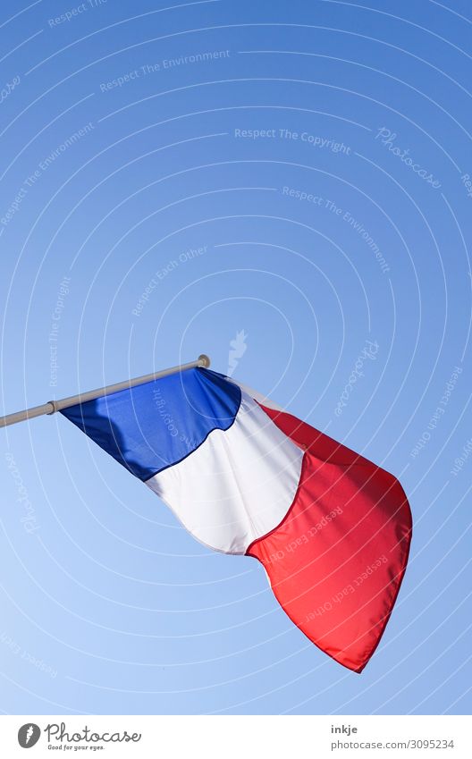 France Flag Cloudless sky Beautiful weather Blue Red White Politics and state Blow Clean Colour photo Exterior shot Close-up Deserted Copy Space top