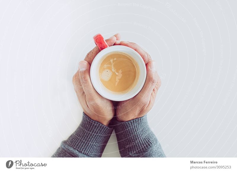 red coffee cup in hands Breakfast Beverage Hot drink Coffee Beautiful Relaxation Table Human being Young man Youth (Young adults) Man Adults Hand Fingers 1