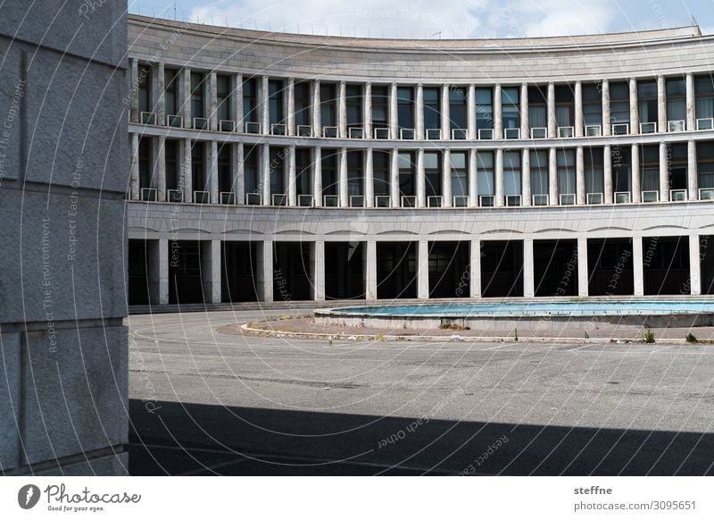 semicircle Building Architecture Facade Town Colosseum Office building Rome Italy Historic Modern architecture World exposition EUR Drop shadow Contrast