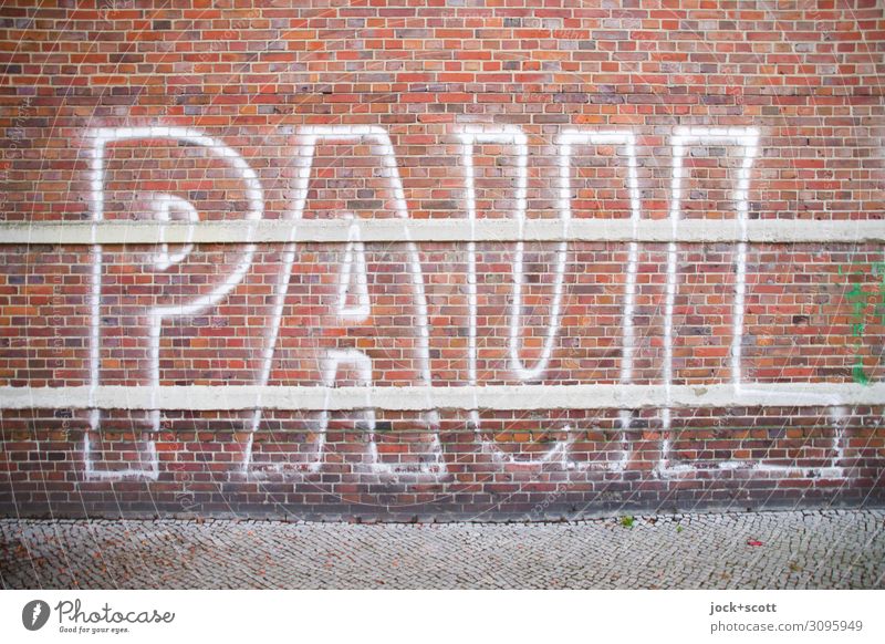 PAUL Subculture Brick wall Sidewalk Name Spray Stripe Cool (slang) Simple Large Uniqueness Friendship Identity Creativity Symmetry Capital letter Lettering