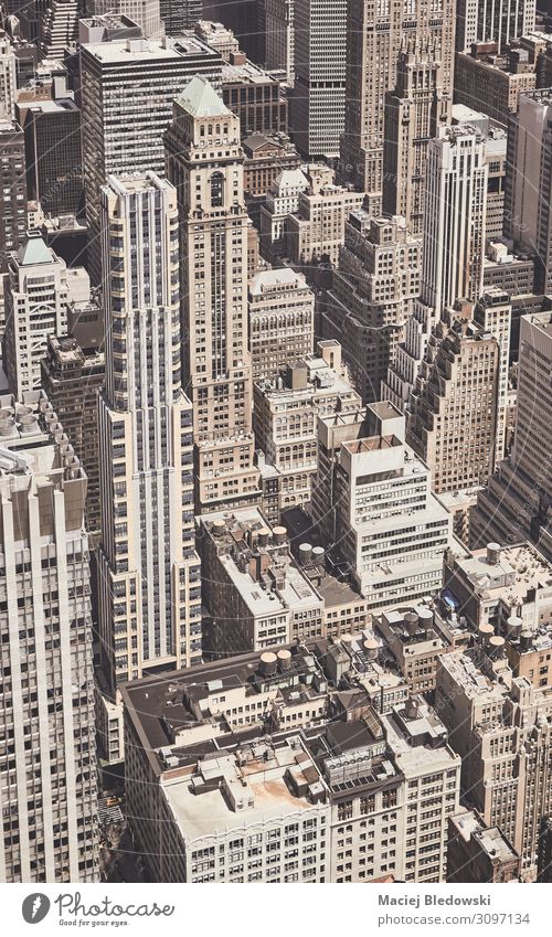 Retro toned aerial view of New York City architecture, US. Shopping Luxury Elegant Vacation & Travel City trip Living or residing Flat (apartment) Town Downtown