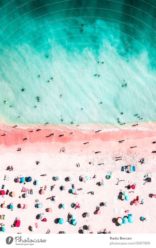 People Crowd On Beach, Aerial View Swimming & Bathing Vacation & Travel Summer Summer vacation Sun Sunbathing Ocean Waves Human being Crowd of people