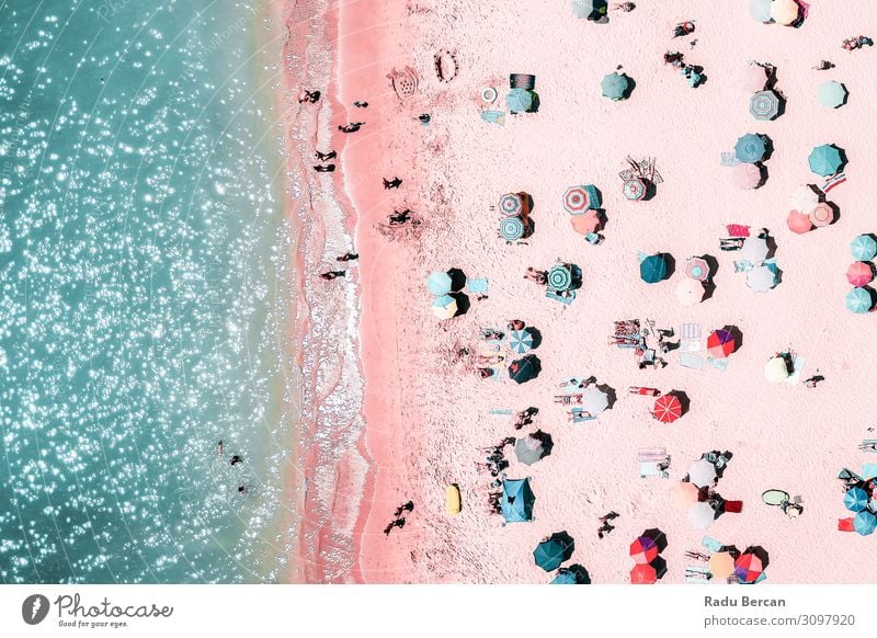 People Crowd On Beach, Aerial View Swimming & Bathing Vacation & Travel Adventure Freedom Summer Summer vacation Sunbathing Ocean Waves Human being
