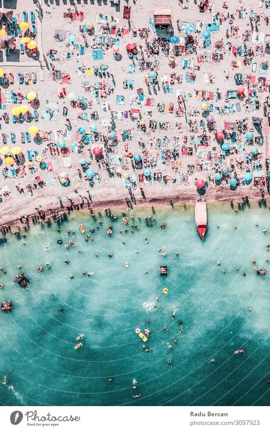 People Crowd On Beach, Aerial View Swimming & Bathing Vacation & Travel Adventure Summer Summer vacation Ocean Waves Human being Crowd of people Environment