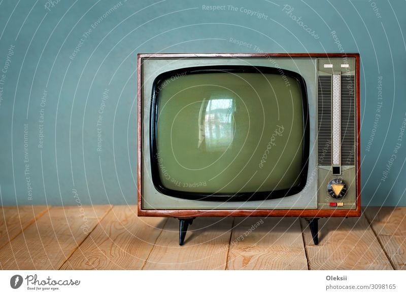 Vintage soviet TV set on wooden table Media Television Watching TV Colour photo Interior shot