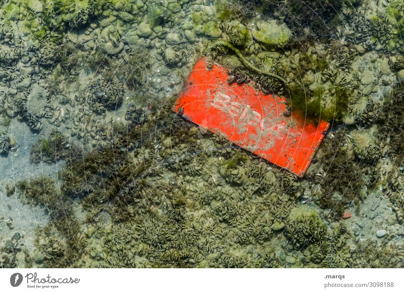 documented Lake Sea bed Coated Fill Signage Warning sign Old Orange Perspective Transience Change Colour photo Exterior shot Structures and shapes