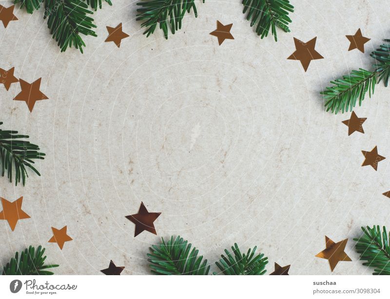 christmas decoration (2) Christmas & Advent Fir branch Fir needle Star (Symbol) stars Christmas decoration Decoration Card Neutral Background Copy Space middle