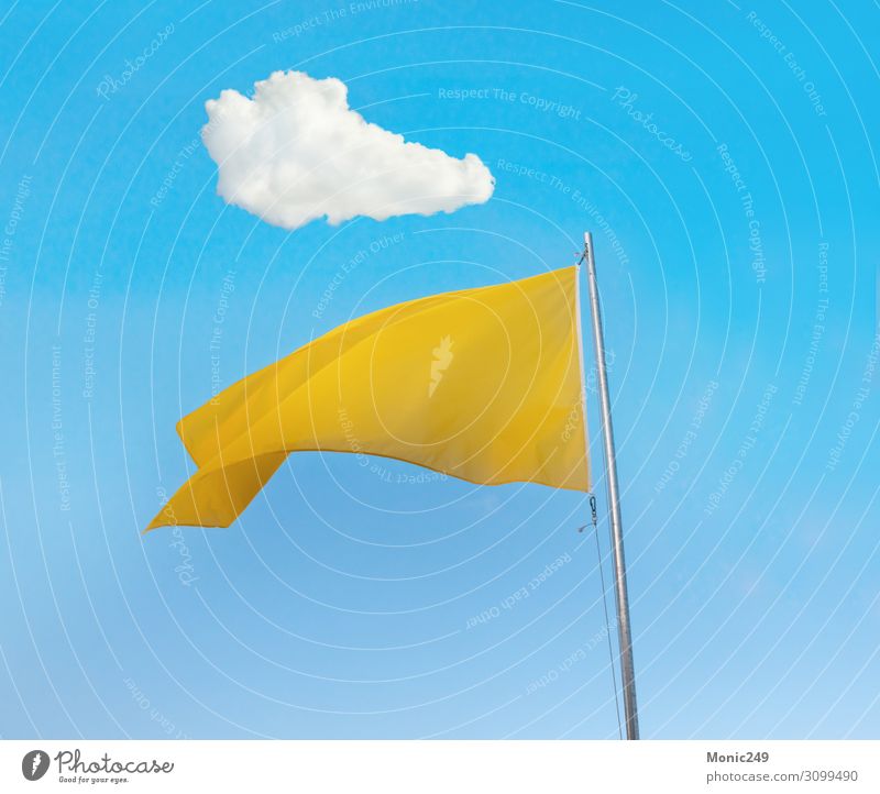 Yellow flag over blue sky Vacation & Travel Tourism Summer Summer vacation Beach Ocean Nature Landscape Sand Sky Clouds Wind Coast Hut Tube Flag