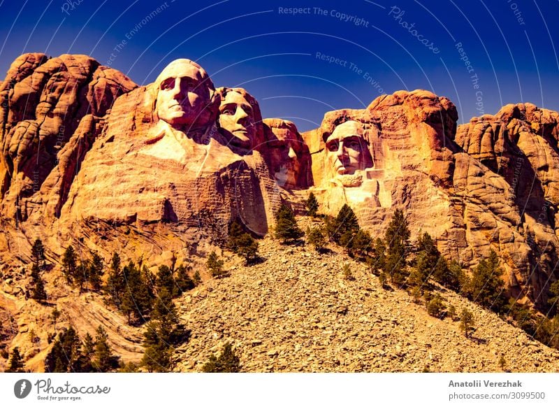 Mount Rushmore front view Face Vacation & Travel Tourism Sightseeing Mountain Landscape Sky Park Hill Rock Monument Stone Historic Blue Granite famous president