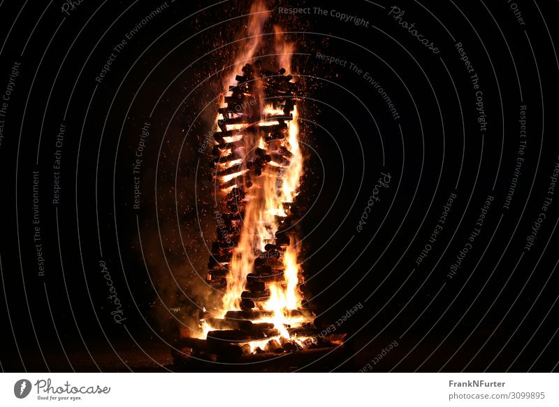 burning twist Art Sculpture Culture Elements Fire Wood Hot Warmth Yellow Gold Black Colour photo Exterior shot Deserted Copy Space left Copy Space right Night