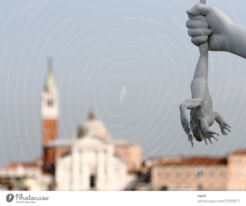 worm's-eye view Vacation & Travel Hand Work of art Sculpture Venice Italy Old town Church Dome Palace Tower Animal Frog 1 Gray Aggression Force Torment