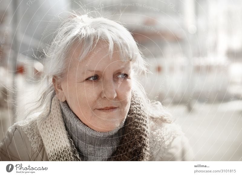 Portrait of gray haired woman with scarf Woman White-haired portrait Human being Adults Senior citizen 45 - 60 years 60 years and older 50 plus Face Skeptical