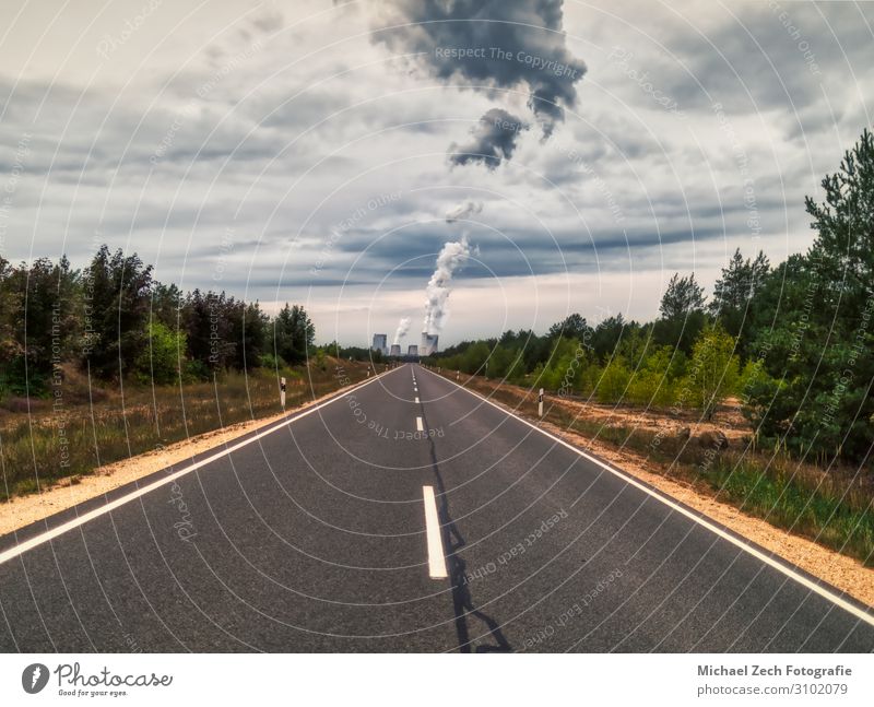endless road to Boxberg Power Station in germany Ocean Factory Industry Technology Environment Nature Landscape Plant Sky Clouds Climate Ruin Chimney Street