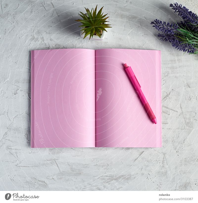 open notebook with blank pink pages Feasts & Celebrations Wedding Birthday Workplace Business Book Plant Flower Blossom Paper Pen Bouquet Love Write Green Pink