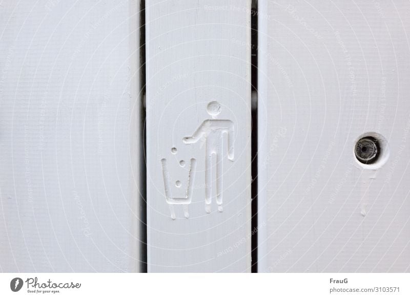 Reinheitsgebot | Waste please in the containers... Wood boards White Canceled symbol invitation incorporated Human being waste bins colour noses Hollow