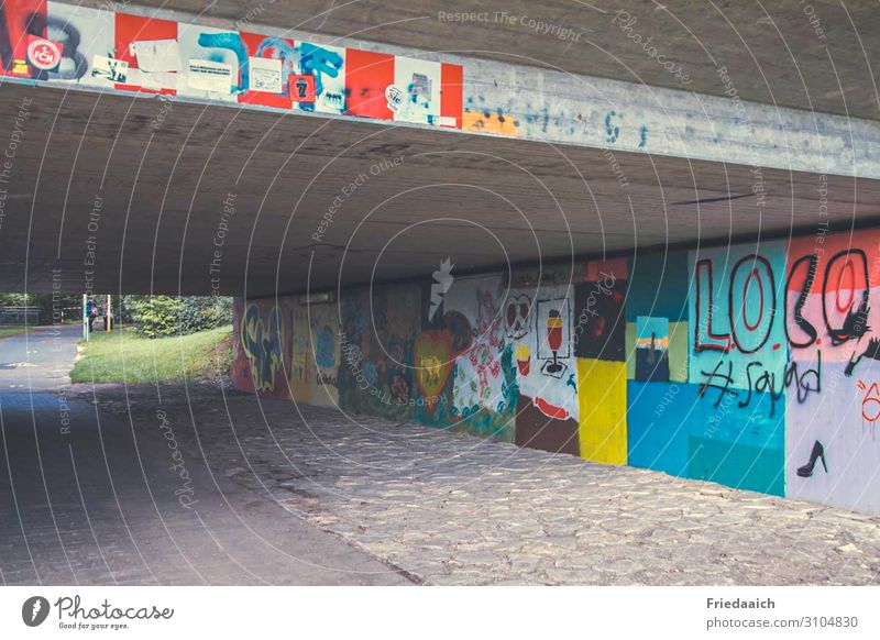Colour under the bridge Leisure and hobbies Art Painter Work of art Bridge Tunnel Architecture Wall (barrier) Wall (building) Traffic infrastructure Cycling