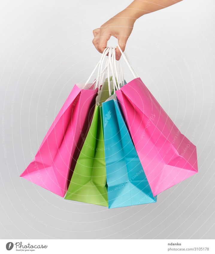 colored paper shopping packaging bags Lifestyle Shopping Style Design Business Woman Adults Hand Container Fashion Paper Packaging Package Modern New Green Pink