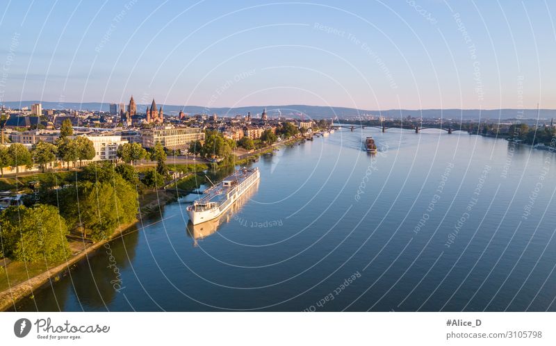 Aerial view of Mainz city and Rhine Vacation & Travel Sightseeing Summer Skyline Air Traffic Control Tower Blue attraction City cityscape day destination drone