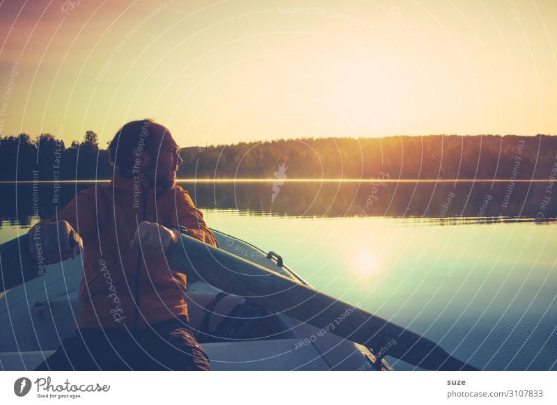 Man rowing across lake in Sweden Well-being Vacation & Travel Trip Adventure Freedom Summer Summer vacation Sun Human being Young man Youth (Young adults)