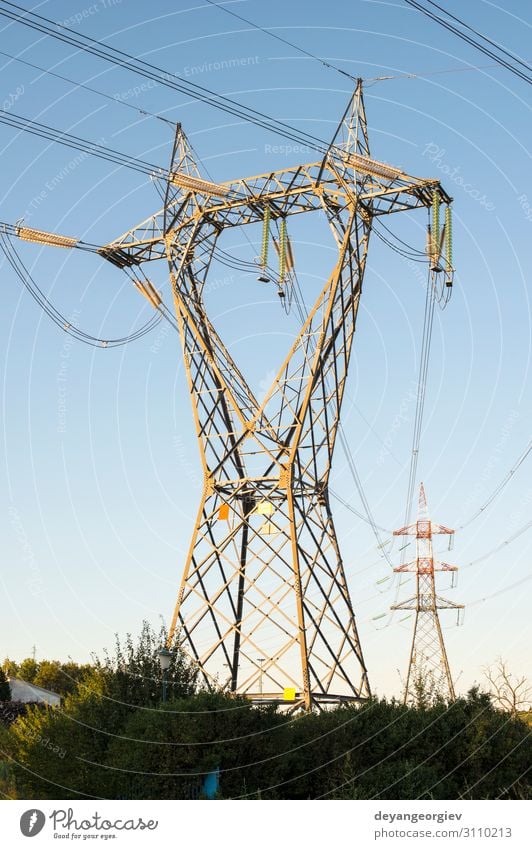 High voltage transmission lines. Industry Technology Environment Landscape Architecture Metal Energy Environmental pollution electricity power Industrial Height