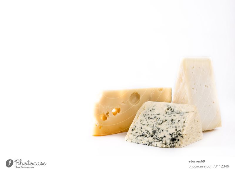 Different types of cheeses isolated on white background Cheese Food Healthy Eating Food photograph assortment French Gourmet blue cheese Blue Italian Europe