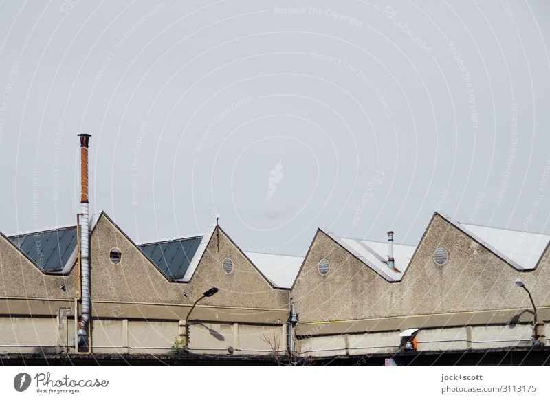 schedule Architecture GDR Cloudless sky Factory Facade Chimney Corner Authentic Gloomy Gray Protection Symmetry Past Roof Background picture Subdued colour