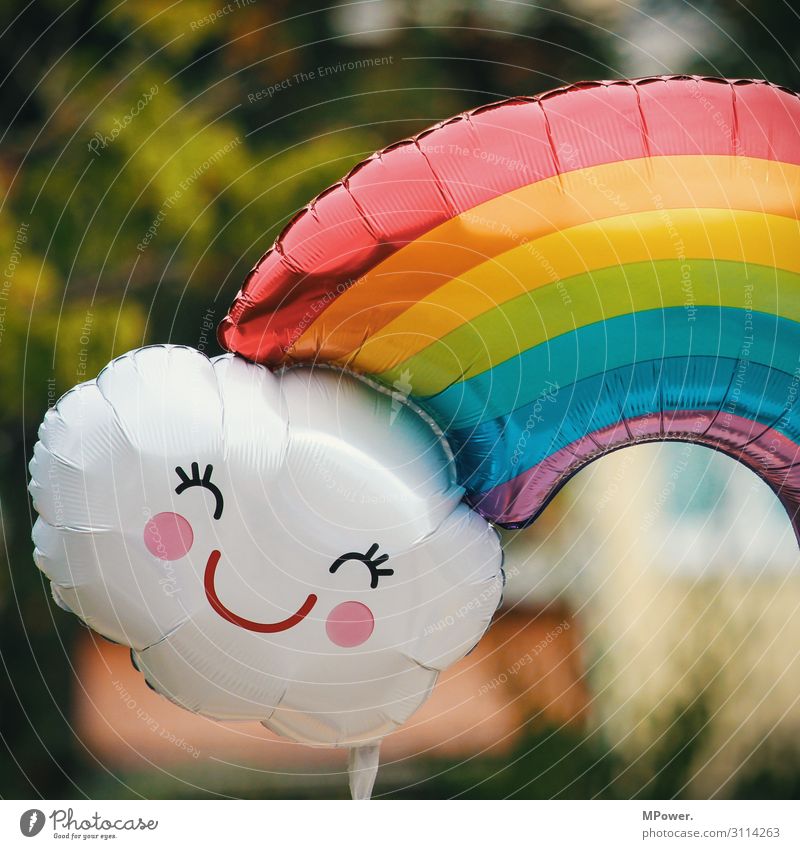 smile Sign Cool (slang) Rainbow Prismatic colors Balloon Face Helium Multicoloured Joy Smiley Flying Hover Colour photo Exterior shot Deserted