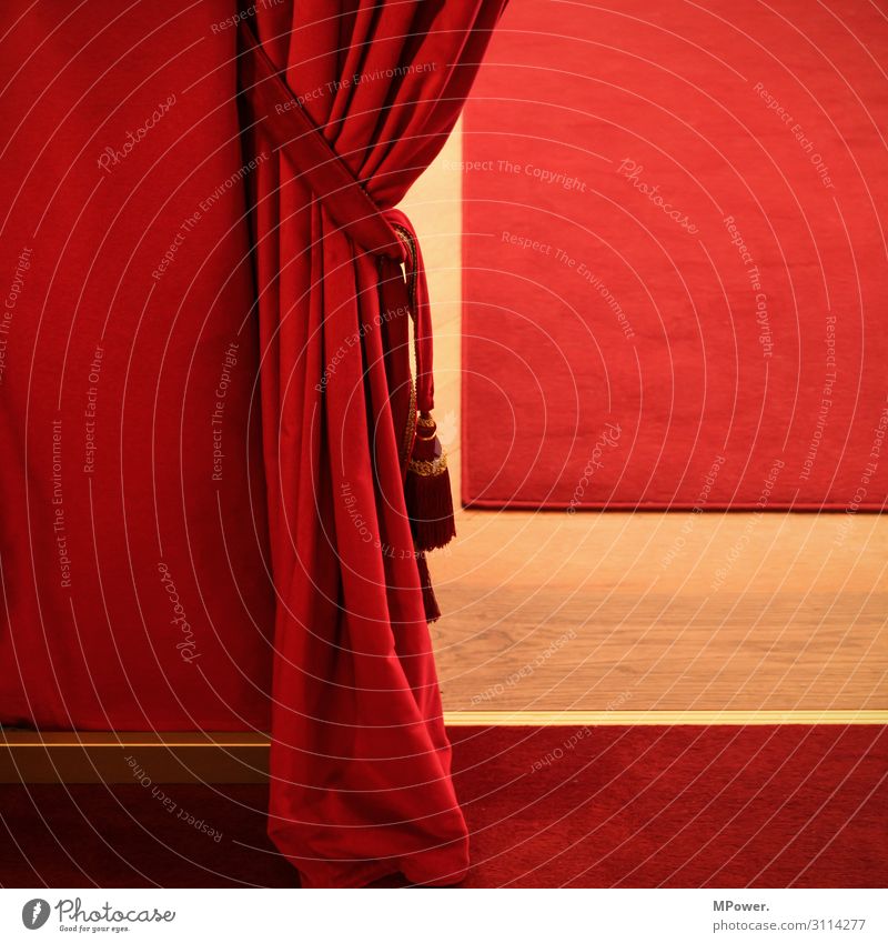 Curtain Up Art Theatre Stage Red Drape Theater square Carpet String Stage play Velvet Colour photo Interior shot Deserted