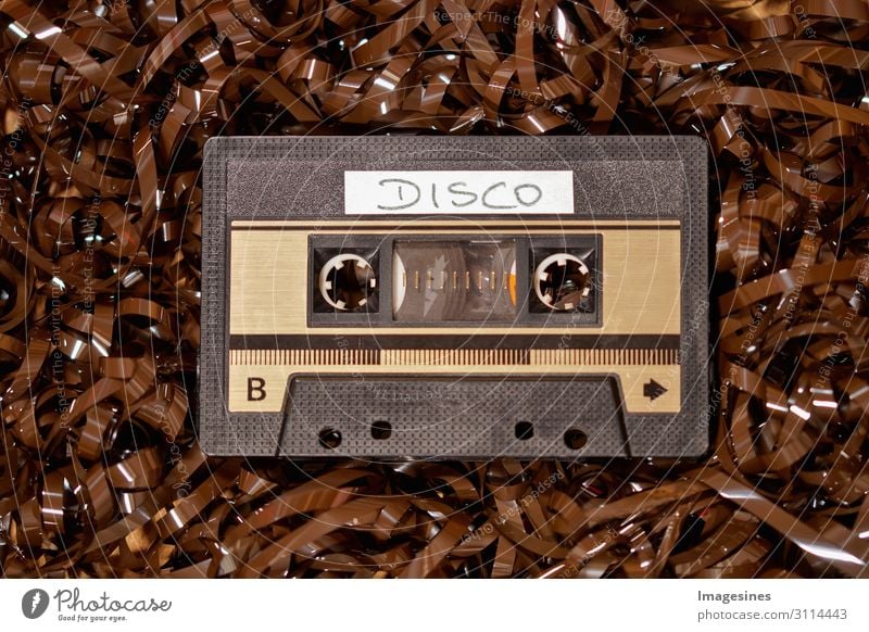 Music cassette 80s disco Hardware Tape cassette Audio tape Tape spaghetti Technology Collector's item Plastic Design Uniqueness Past Transience Change