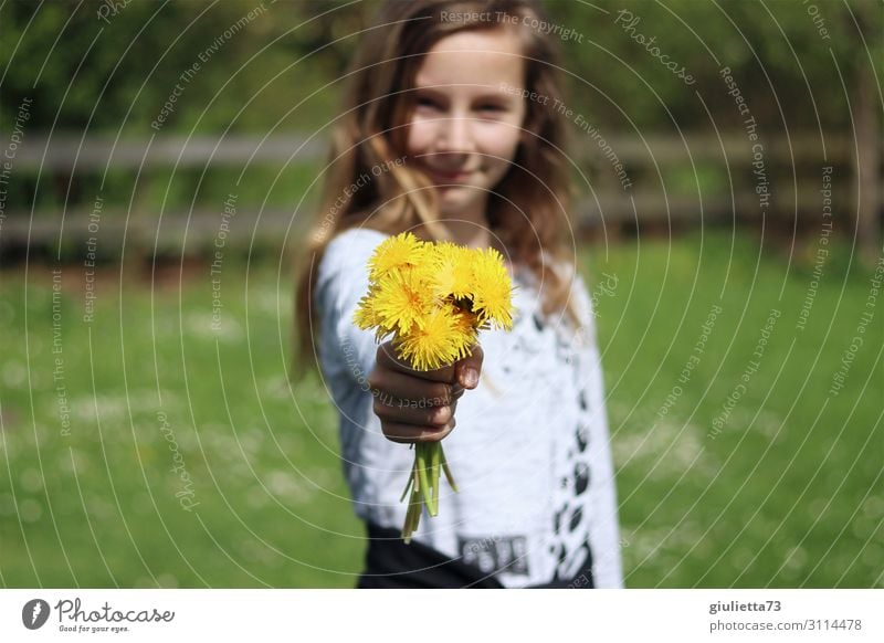 Happy birthday to the... | Girl with dandelion bunch of flowers girl Infancy 1 Human being 8 - 13 years Child 13 - 18 years Youth (Young adults) spring Summer