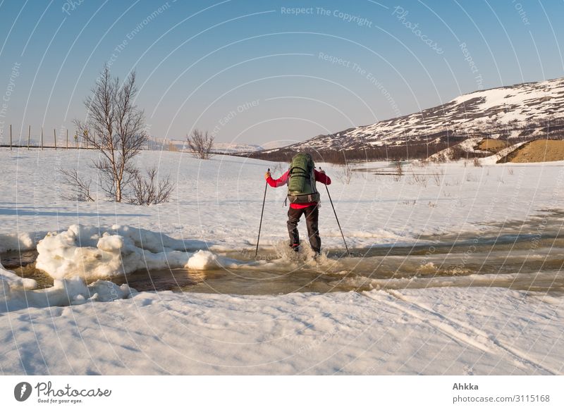The one who could almost walk across the water Adventure Winter Snow Winter vacation Winter sports 1 Human being Nature Ice Frost River Norway Driving Wet