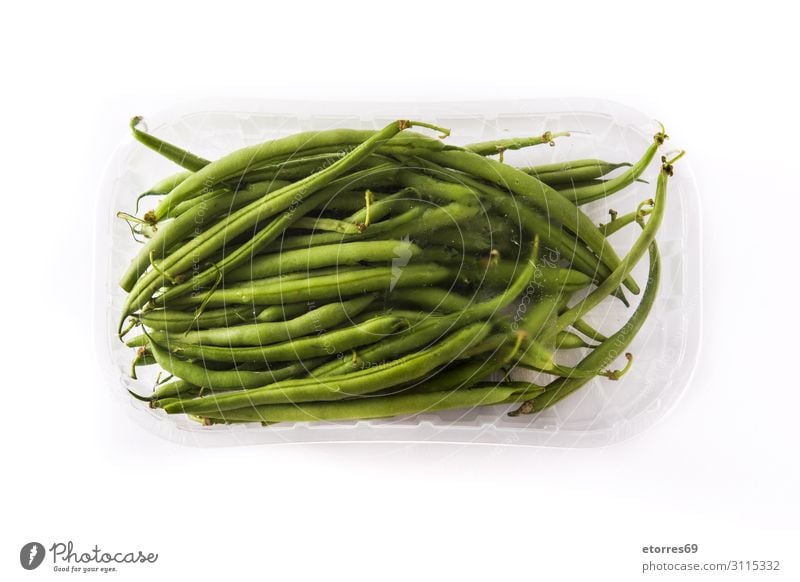 Green beans packaged in plastic isolated green beans Packaged Plastic Tray Supermarket Vegetable Food Healthy Eating Food photograph Beans Fresh
