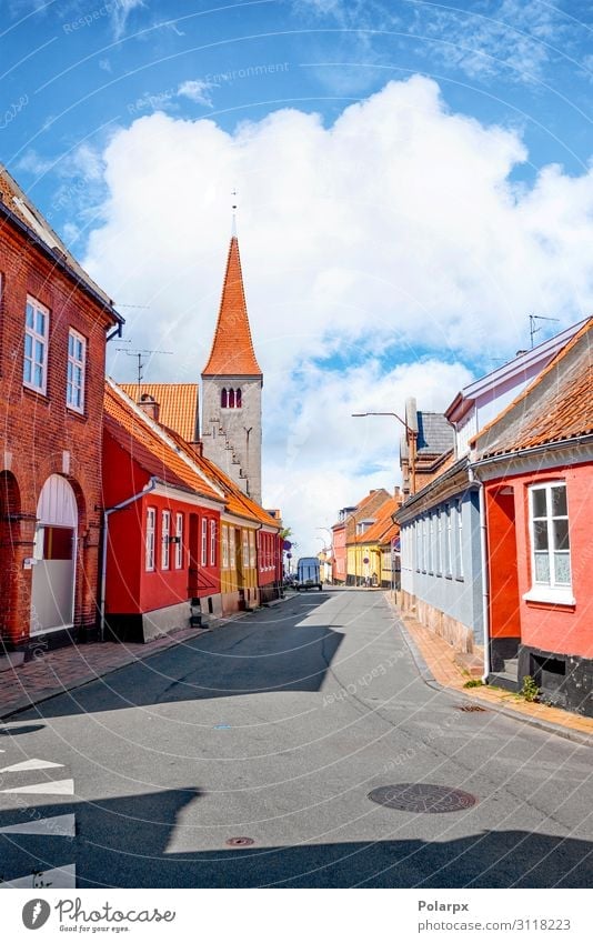 Village with a church in Denmark Vacation & Travel Tourism Summer House (Residential Structure) Culture Landscape Sky Clouds Town Church Building Architecture