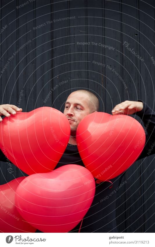jack of hearts Human being Masculine Man Adults Decoration Balloon Sign Heart Friendliness Happiness Red Colour Joy Joie de vivre (Vitality) Passion Sincere
