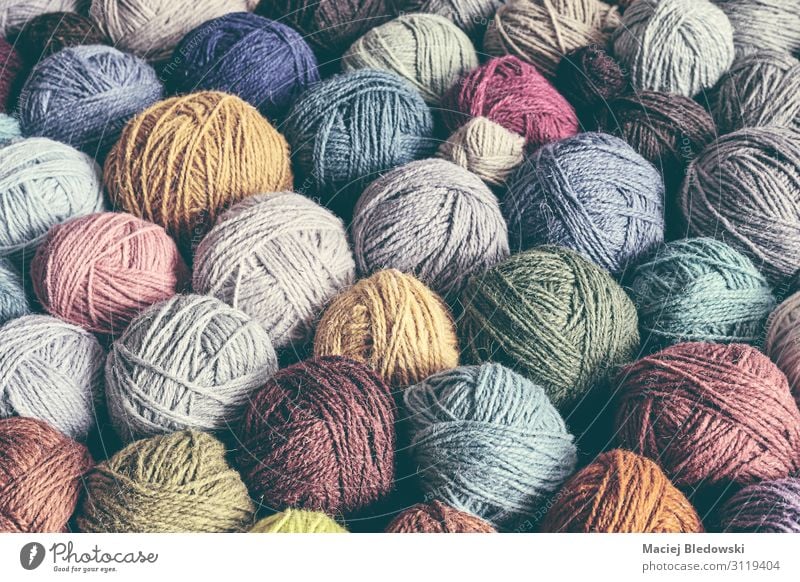 Wool yarn balls, color toned picture. Leisure and hobbies Knit Decoration Wallpaper Retro Decadence Mysterious Serene Inspiration Problem solving Nostalgia Pain