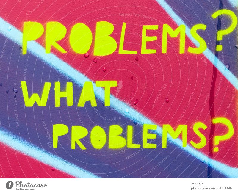 Zero Problemo | Written Wall (barrier) Wall (building) Characters Yellow Violet Pink Determination Distress Colour Hope Advice Problem solving Colour photo